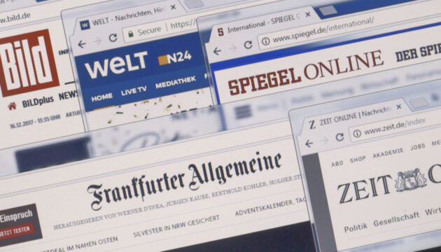 Websites von Bild, Spiegel, Welt, Frankfurter Allgemeine, Zeit